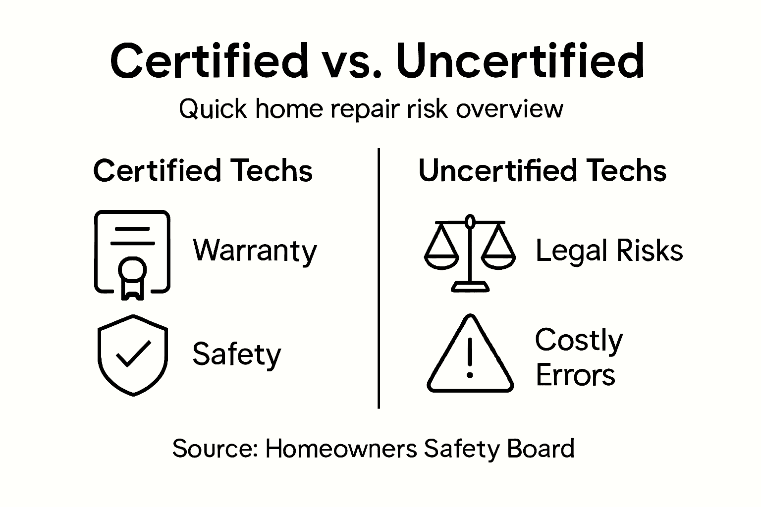 Infographic comparing certified vs uncertified risks