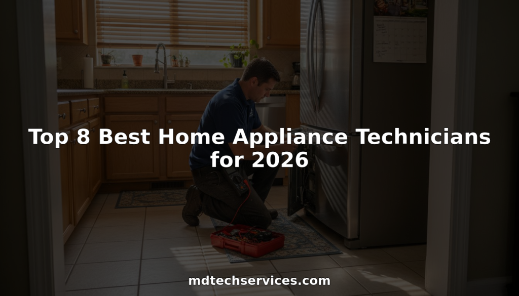 Technician repairing refrigerator in busy home kitchen
