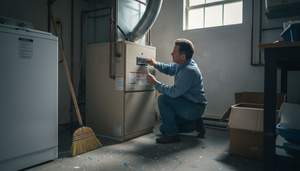 Homeowner checking furnace vent connection