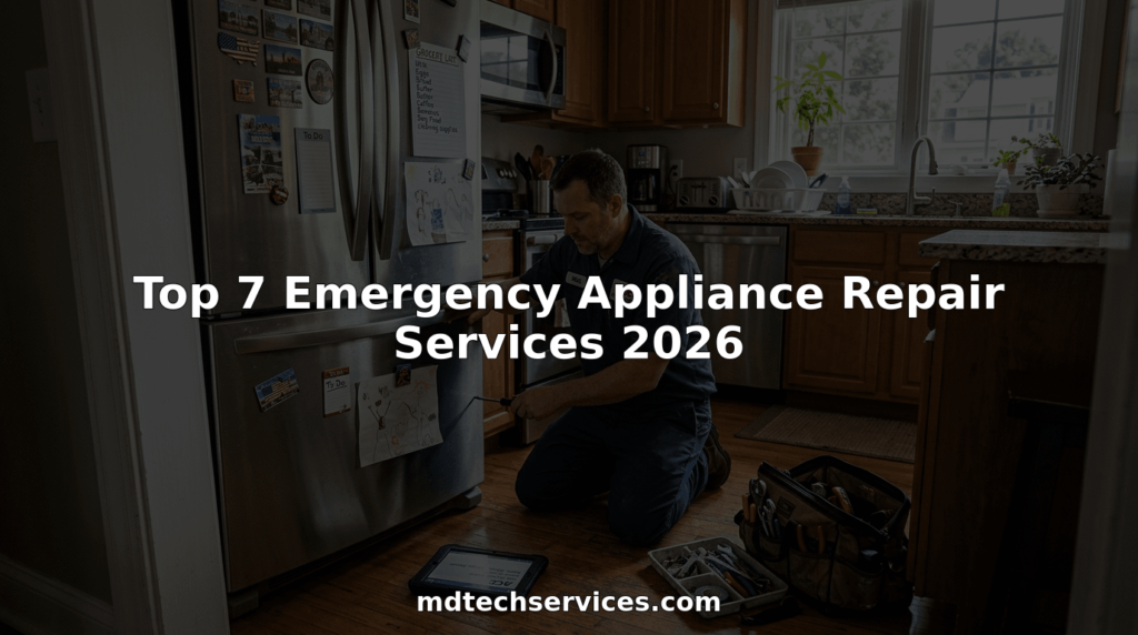 Technician repairing refrigerator in lived-in kitchen