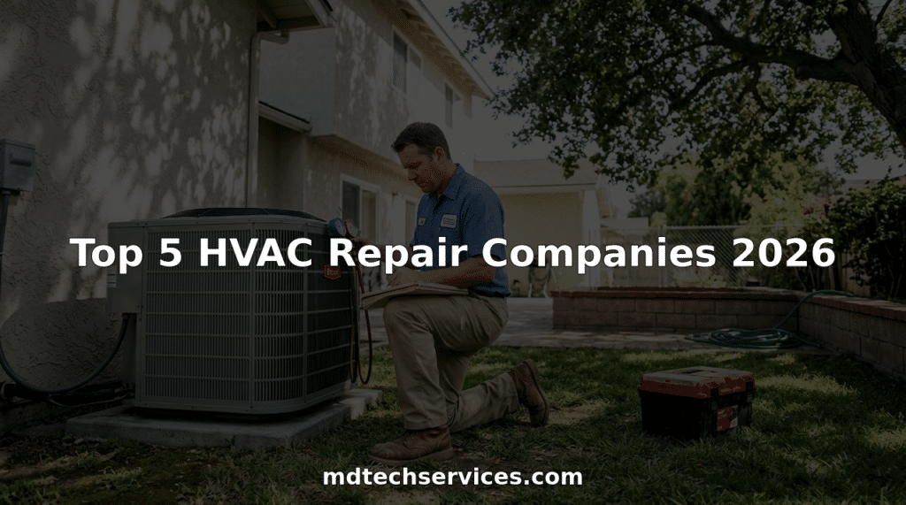 HVAC technician fixing home air unit outdoors