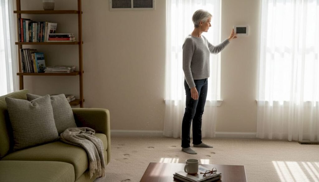 Homeowner adjusting AC for efficiency