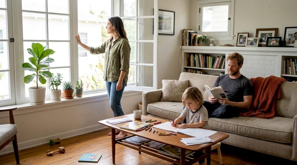 Family adjusting window for home ventilation
