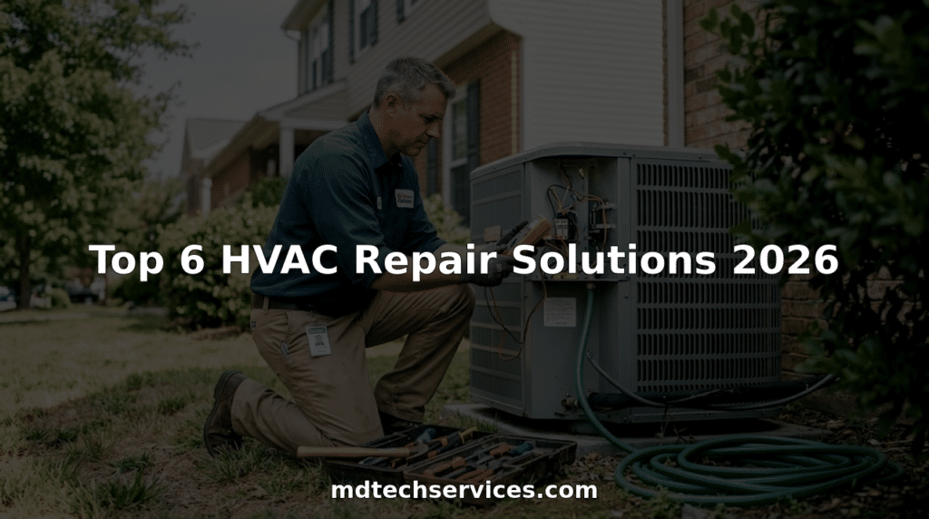HVAC technician servicing home air conditioning unit