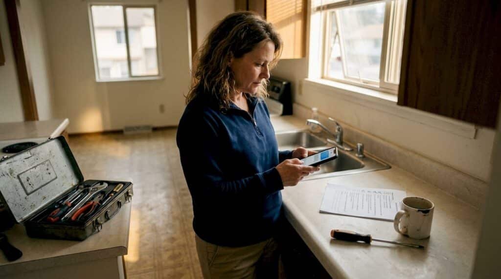 Property manager texting about repair in kitchen