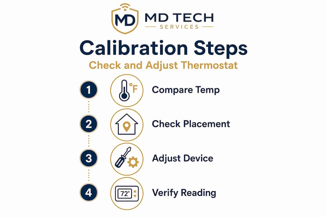 Infographic showing thermostat calibration steps