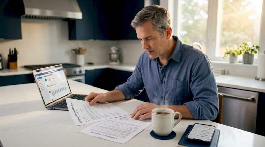 Homeowner checking local technician credentials