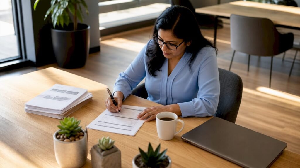Woman filling tenant maintenance form