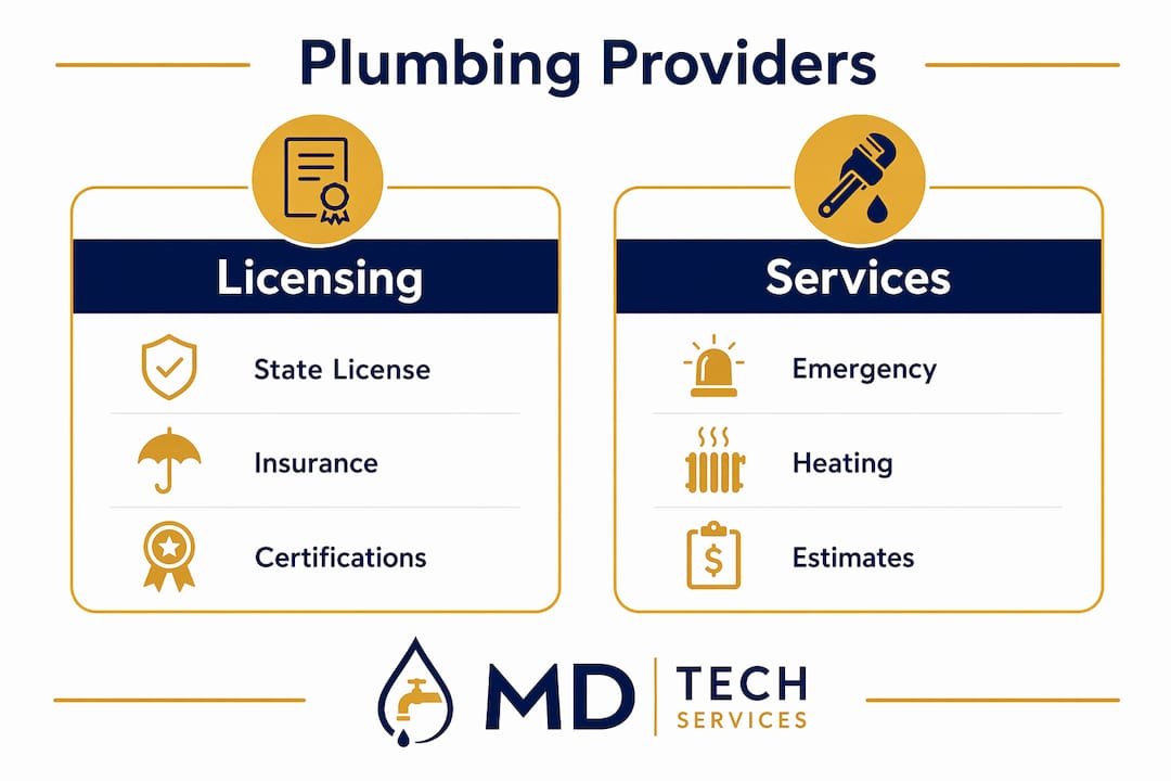 Infographic comparing licensing and services of plumbers