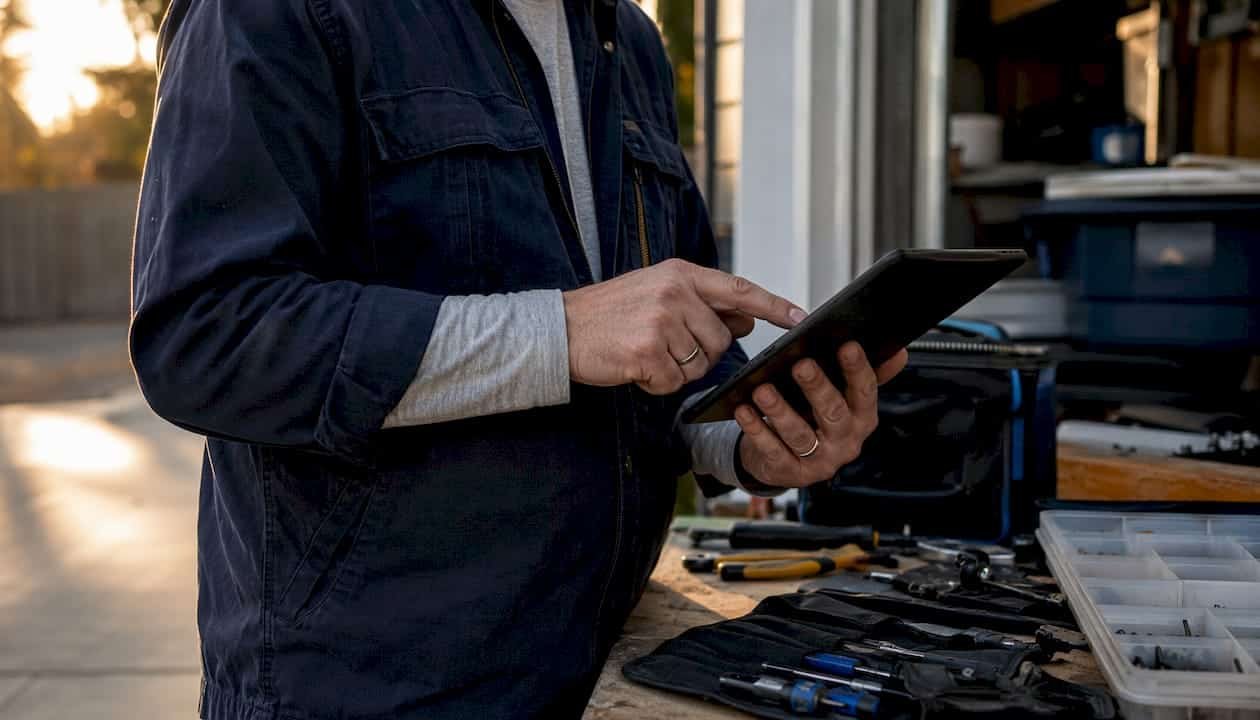 Technician updating maintenance status on tablet