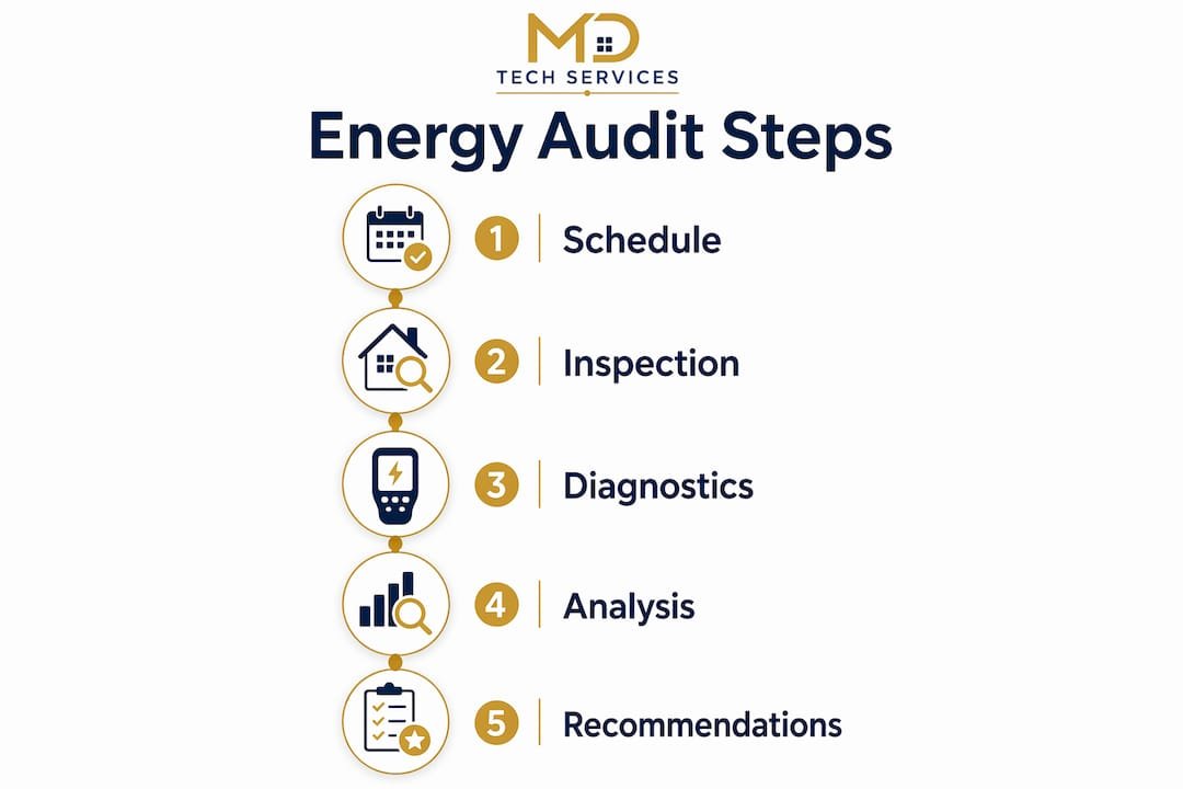 Infographic with steps of home energy audit process
