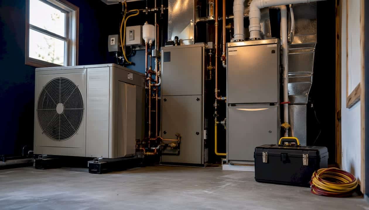 Indoor dual fuel HVAC system components setup
