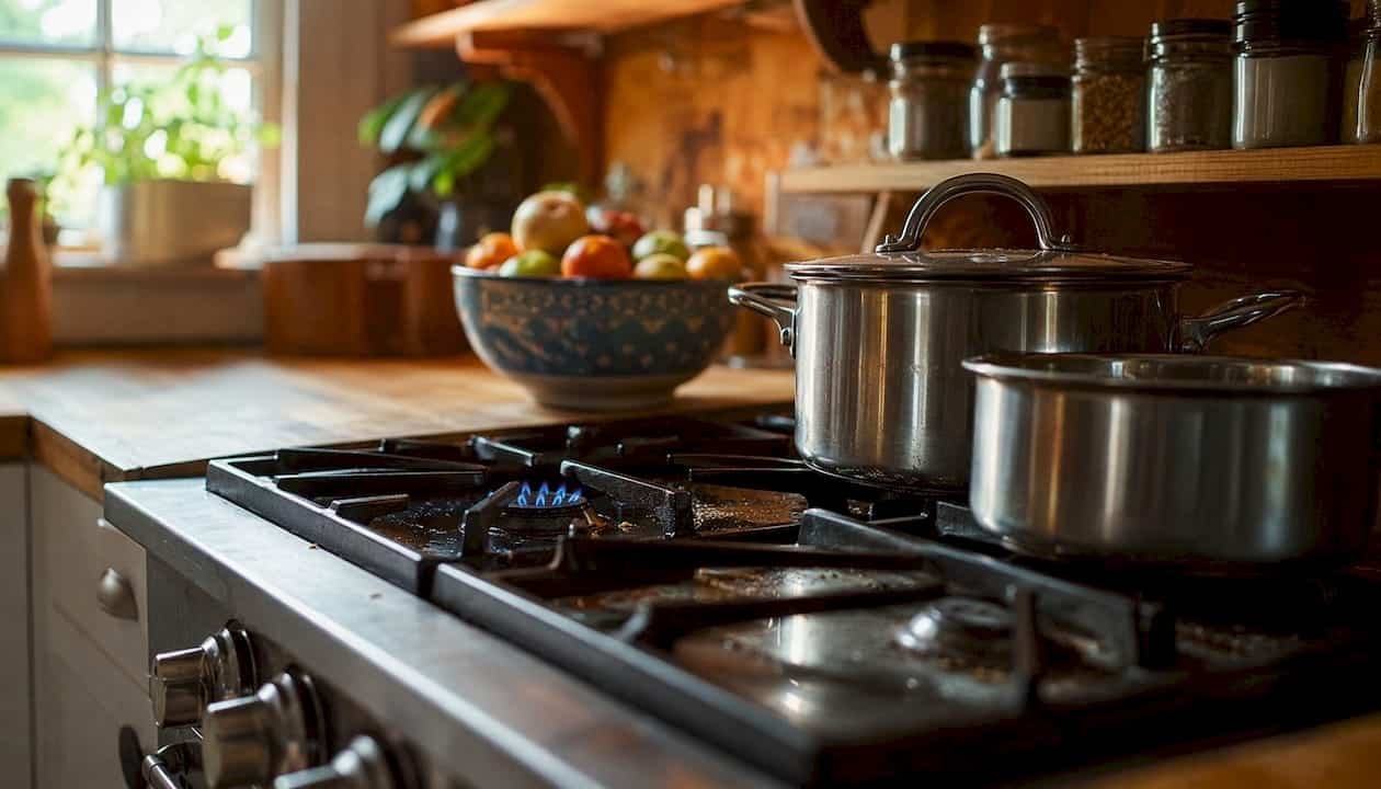 Close-up of pilot light under stove burner