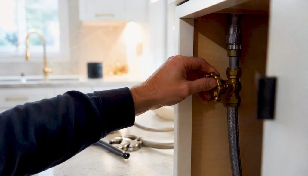 Hand turning home main water shutoff valve