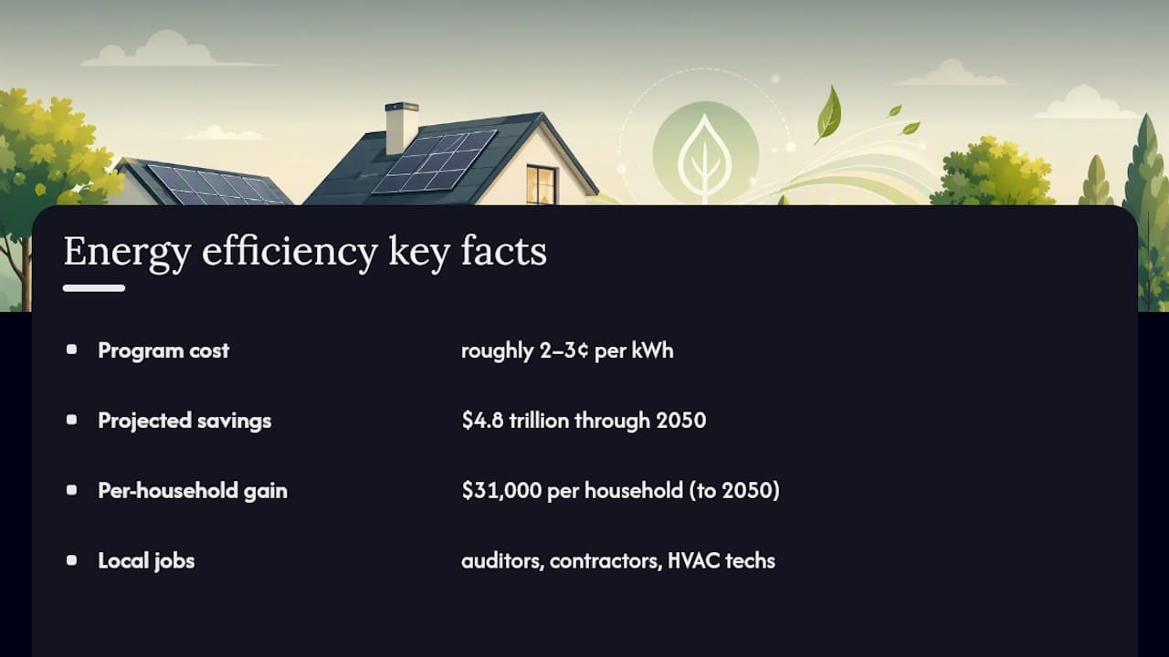 Diagram showing energy efficiency savings and job impacts