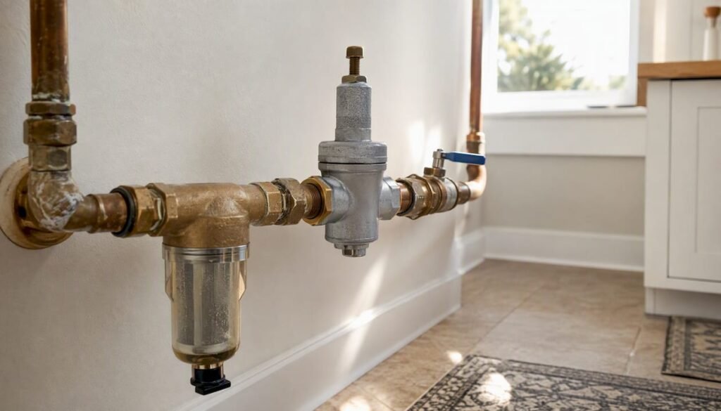 Close-up of home water pressure regulator valve
