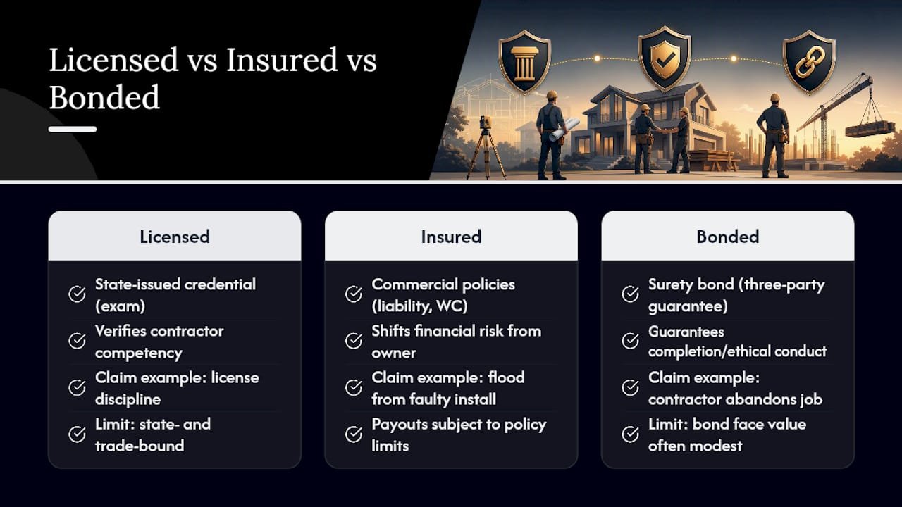 Diagram comparing licensed, insured, and bonded contractors