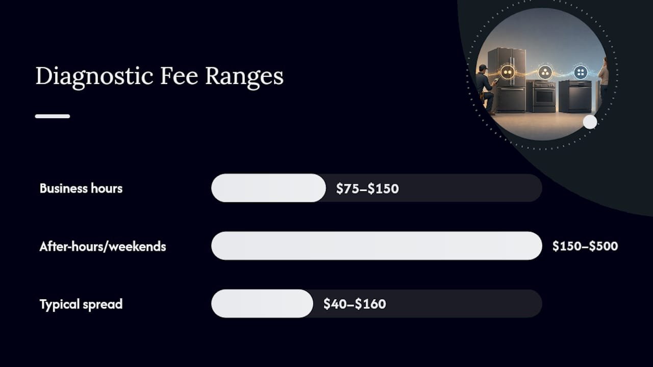 Diagram comparing appliance diagnostic fee price ranges