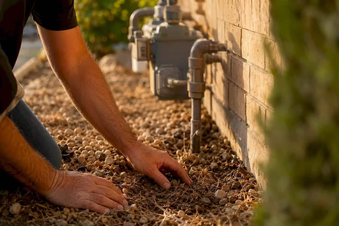 Hands clearing area around gas meter