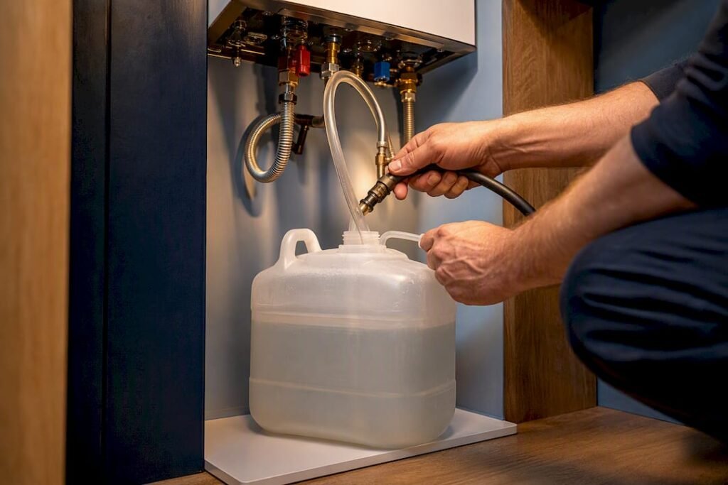 Tankless water heater maintenance in utility closet