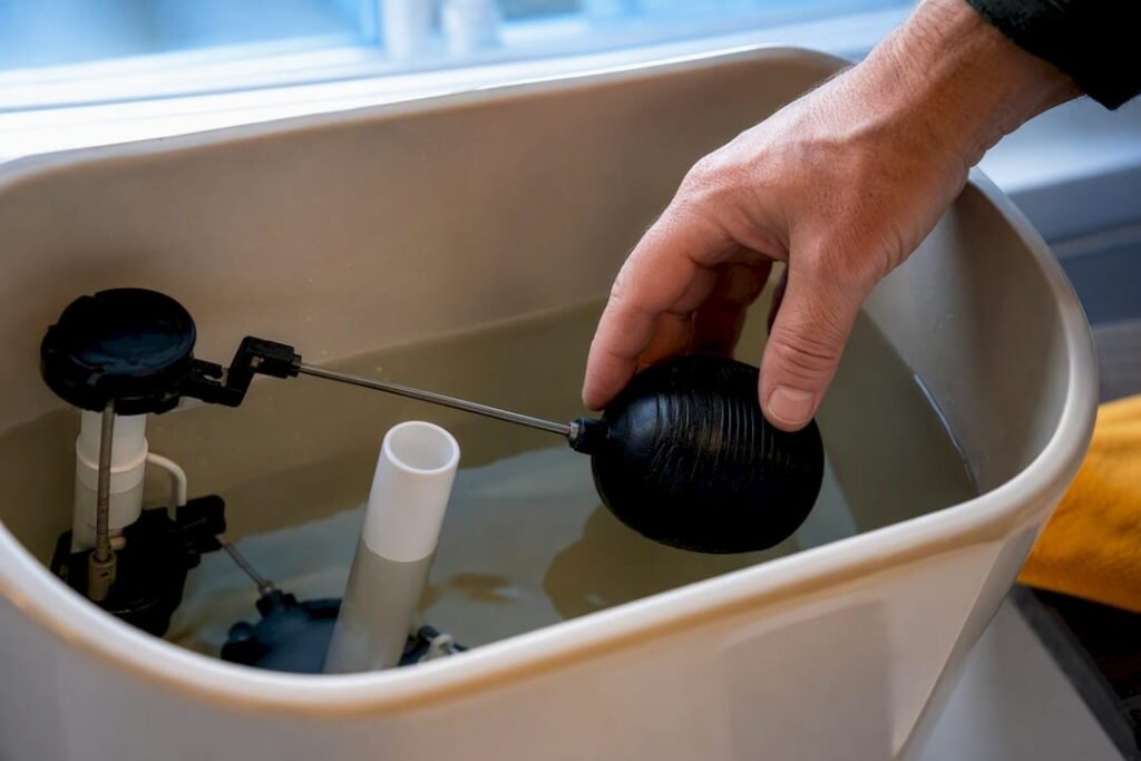 Hand checking toilet tank water level