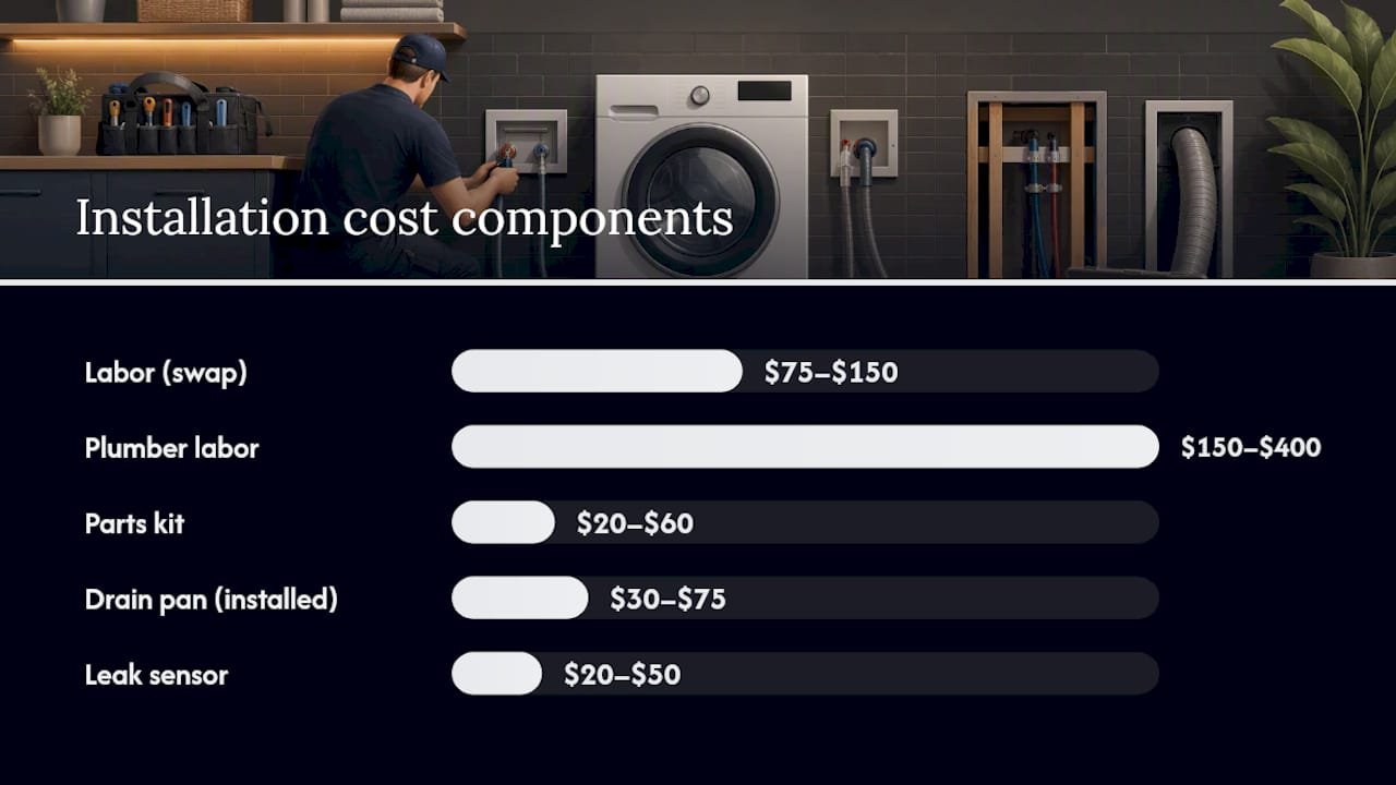 Washer installation cost ranges by line item