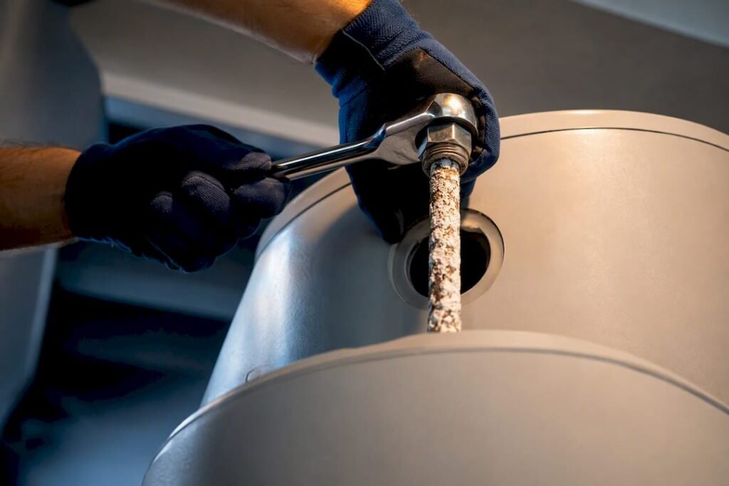 Technician removing corroded anode rod