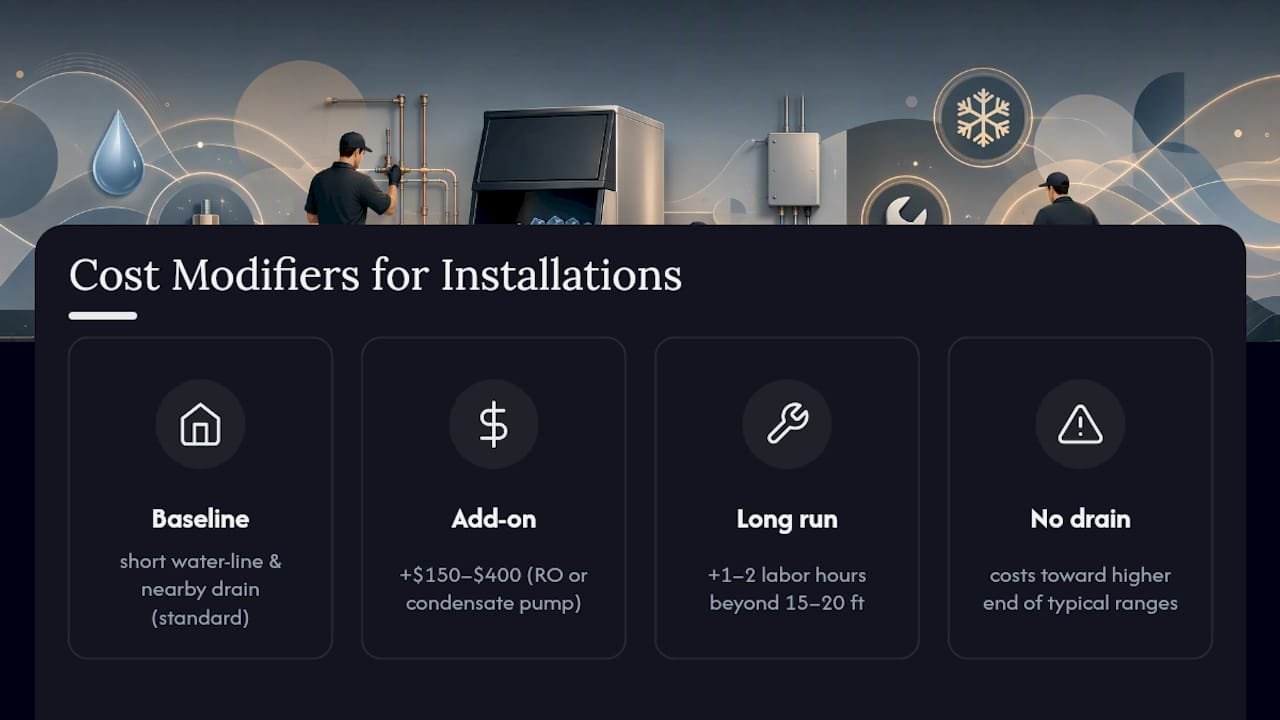 Ice machine installation cost factors and add-ons