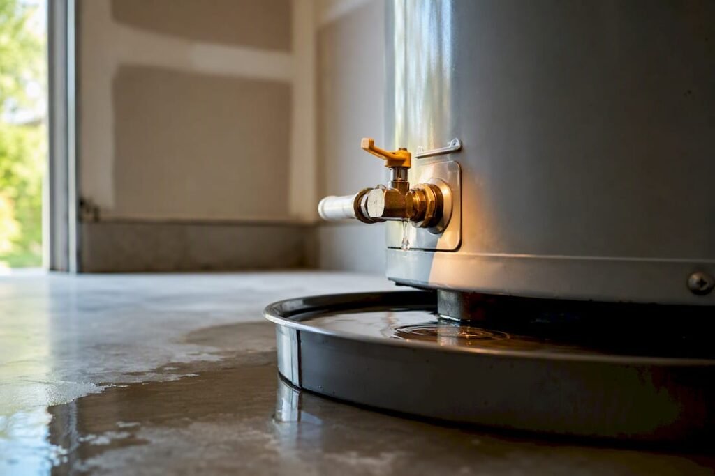 Close view of water heater leak