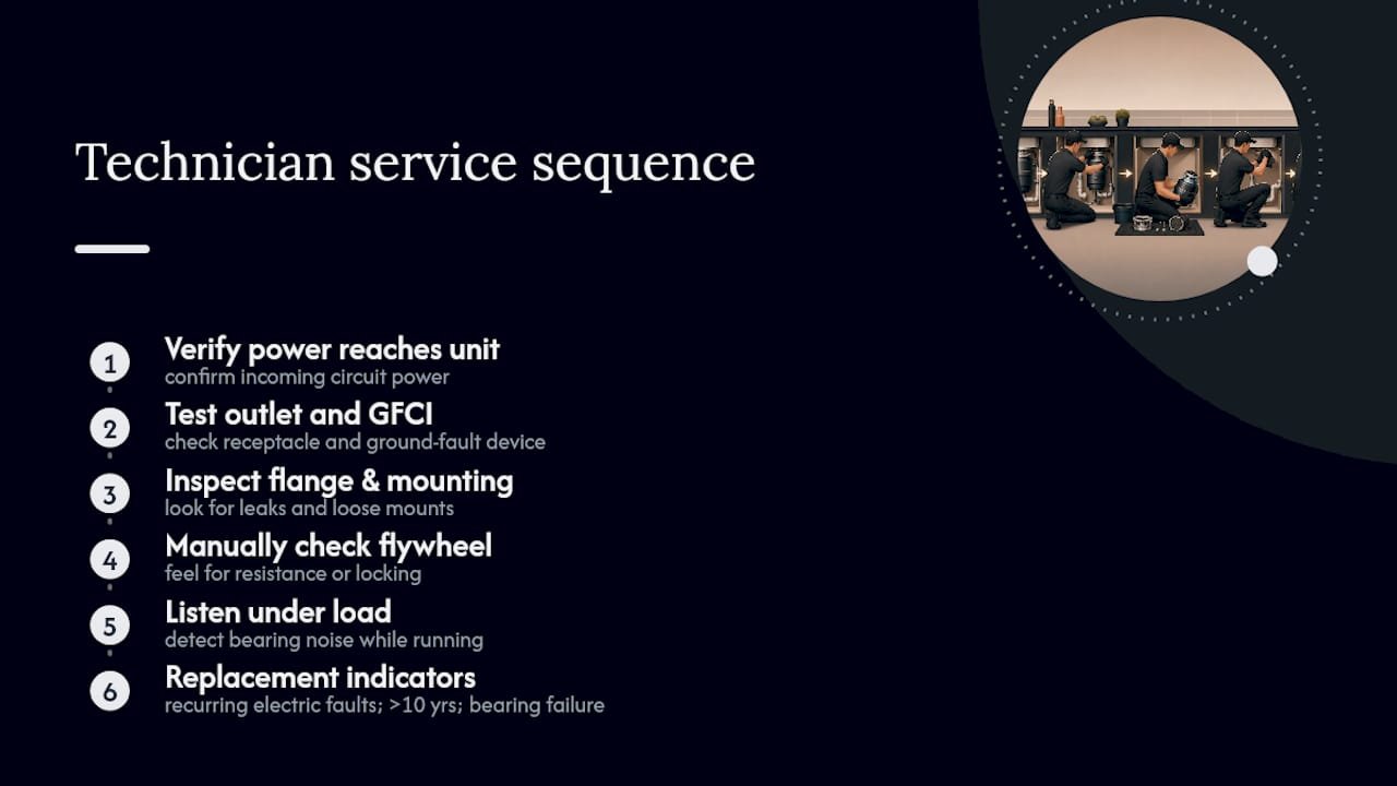 Garbage disposal technician inspection sequence