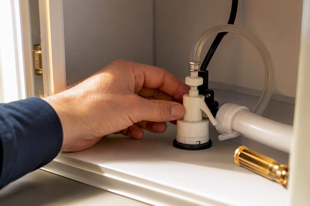 Hand checking an AC condensate float switch
