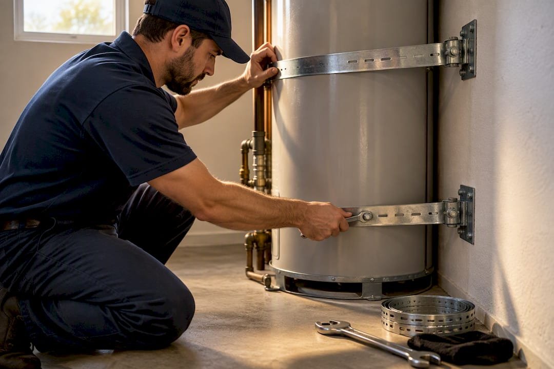 Seismic straps securing an anonymous water heater