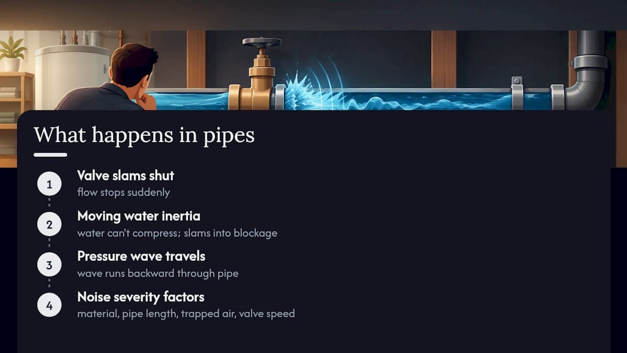 What happens inside your pipes during water hammer — overview diagram