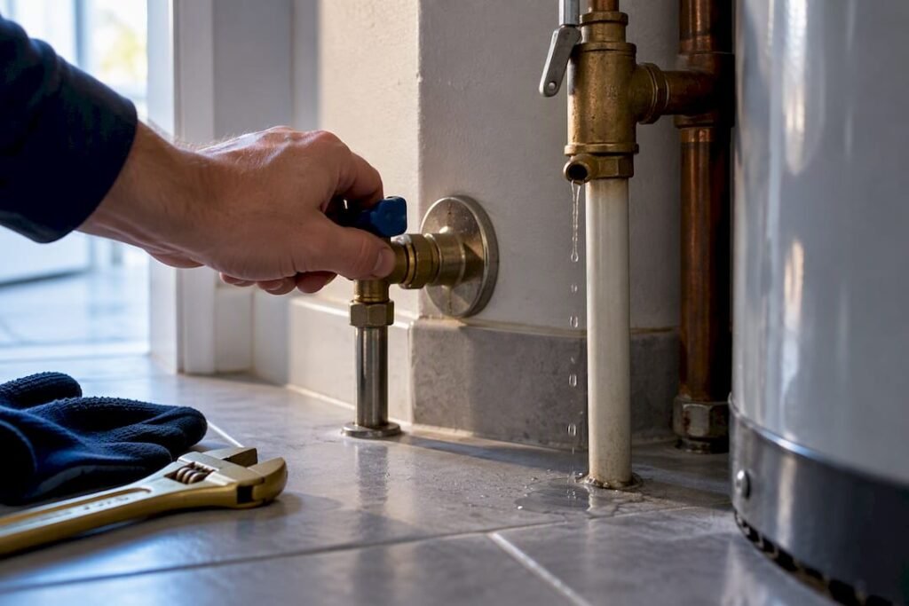 Hand closing shutoff beside leaking TPR valve