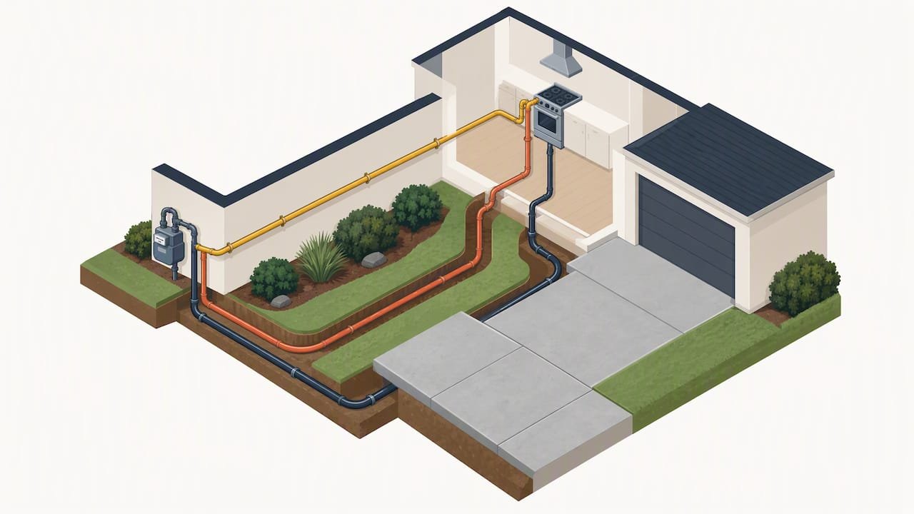 Illustration comparing residential gas line routes