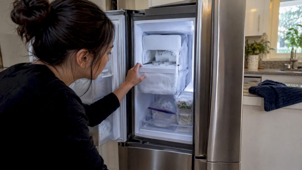 Frost inside a Samsung refrigerator ice maker